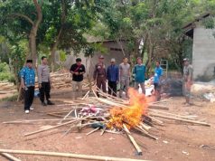 Polsek Cikampek Bongkar Arena Judi Sabung Ayam di Desa Karangsinom Kapolsek Cikampek Pimpin Pembongkaran Arena Sabung Ayam Bersama Warga. (AlexaPodcast.ID)