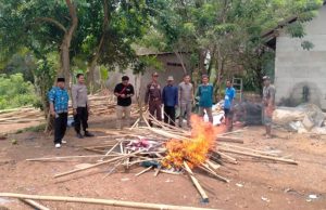 Polsek Cikampek Bongkar Arena Judi Sabung Ayam di Desa Karangsinom Kapolsek Cikampek Pimpin Pembongkaran Arena Sabung Ayam Bersama Warga. (AlexaPodcast.ID)