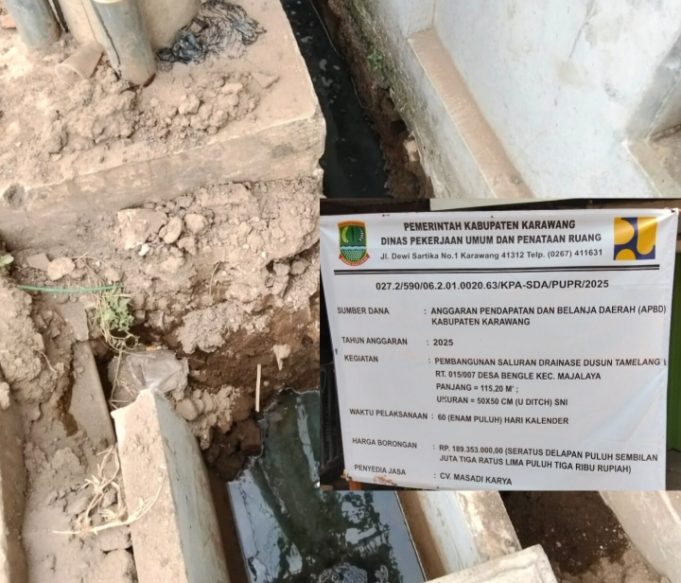 CV Masadi Karya Diduga Abaikan Lantai Kerja pada Proyek Drainase, Pemasangan U-Ditch Terendam Air Proyek Rp189 Juta di Bengle Dituding Asal Pasang, Aliran Air Tersendat. (AlexaPodcast.ID)