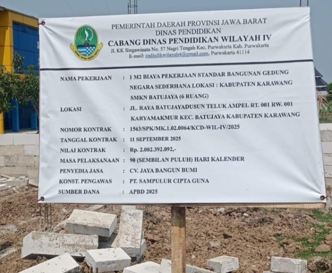 CV. Jaya Bangun Bumi Disorot, Proyek SMKN 1 Batujaya Diduga Sarat Pelanggaran Teknis Proyek Rp 2 Miliar di SMKN 1 Batujaya. (AlexaPodcast.ID)