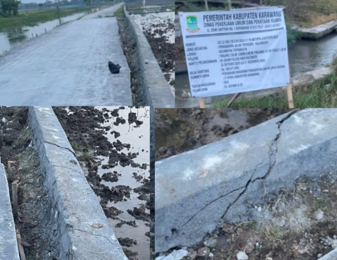 Miris, Belum Seminggu Selesai, Proyek CV Hutami & CO Sudah Miring dan Retak Kualitas Dipertanyakan, Turap P-APBD Karawang Retak Sebelum Difungsikan. (AlexaPodcast.ID) 