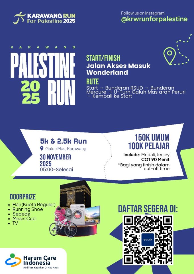 Harum Care Indonesia Gelar Lomba Lari untuk Solidaritas Palestina Lari Sambil Peduli, Antusiasme Karawang Run for Palestine. (AlexaPodcast.ID)