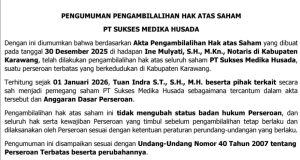 Pengumuman Pengambilalihan Hak Atas Saham PT Sukses Medika Husada