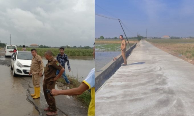Pembangunan Digeber di Kecamatan Kutawaluya, Camat Karta Wijaya: Ini Baru Awal Perubahan! Foto tampak sebelum dan sesudah pembangunan. (AlexaPodcast.ID)